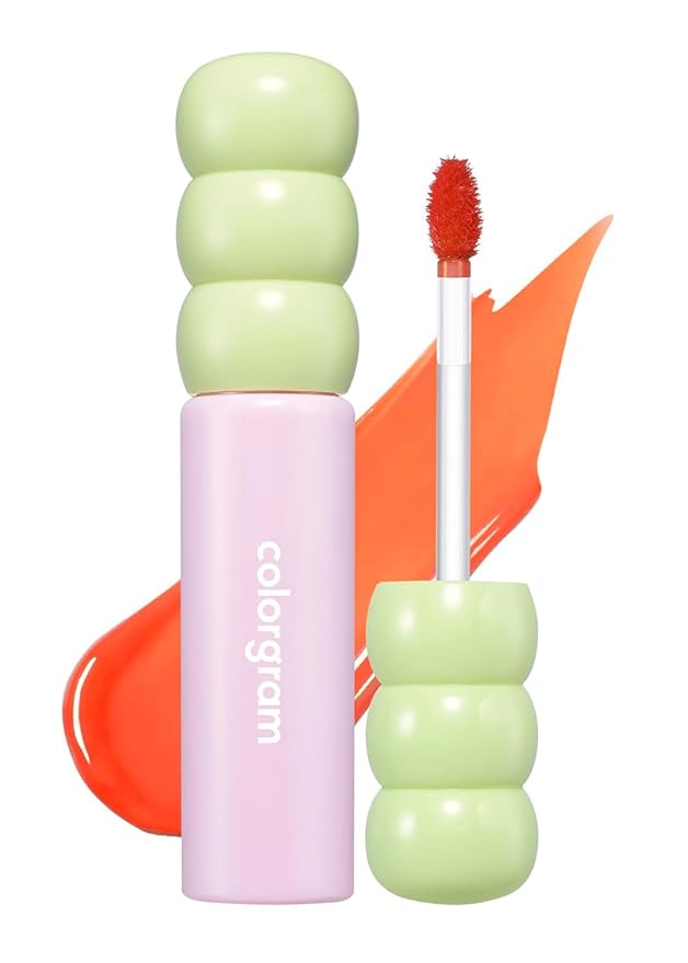 COLORGRAM Fruity Glass Tint 01 Flashing Apricot | Korean Long Lasting & Waterproof Lip Stain | Glossy Dewy Lip Gloss with Apricot Coral Shade | Buildable, Blendable, Moisturizing | 0.11 Oz