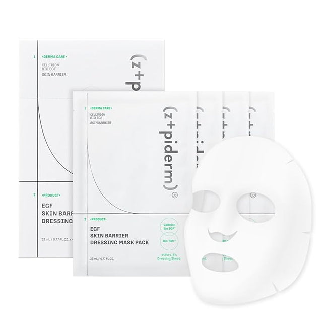 Zipiderm EGF Skin Barrier Dressing Sheet Mask – Korean Soothing & Hydrating Facial Mask with Ceramide & Panthenol for Sensitive, Dry & Acne-Prone Skin, Vegan K-Beauty Skincare Sheet, 4EA
