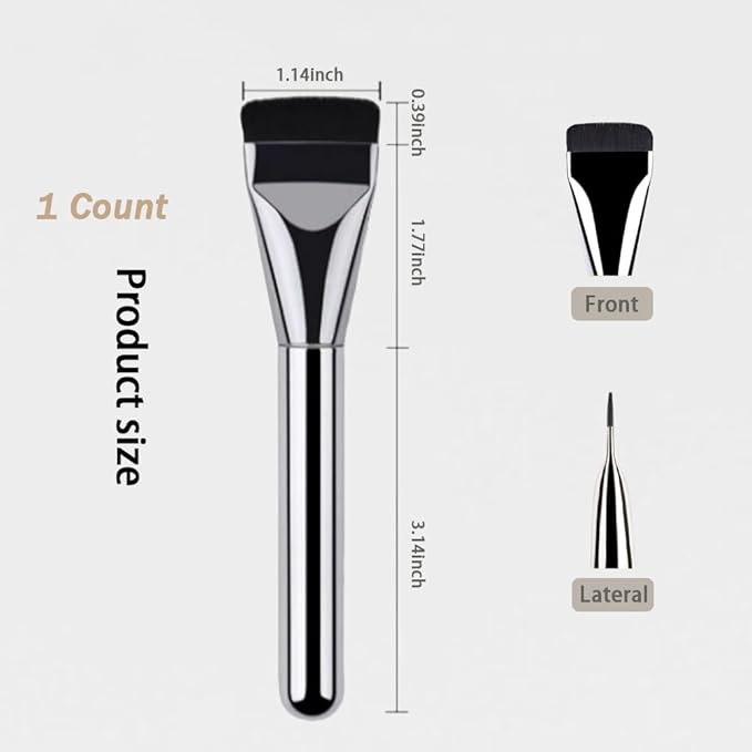 2 Count Flat Foundation Brush for Liquid makeup, Ultra Thin Face Makeup Flat Brush, Makeup Brush for Blending Mask Cream, Base Brush Tools（Silver & Silver)
