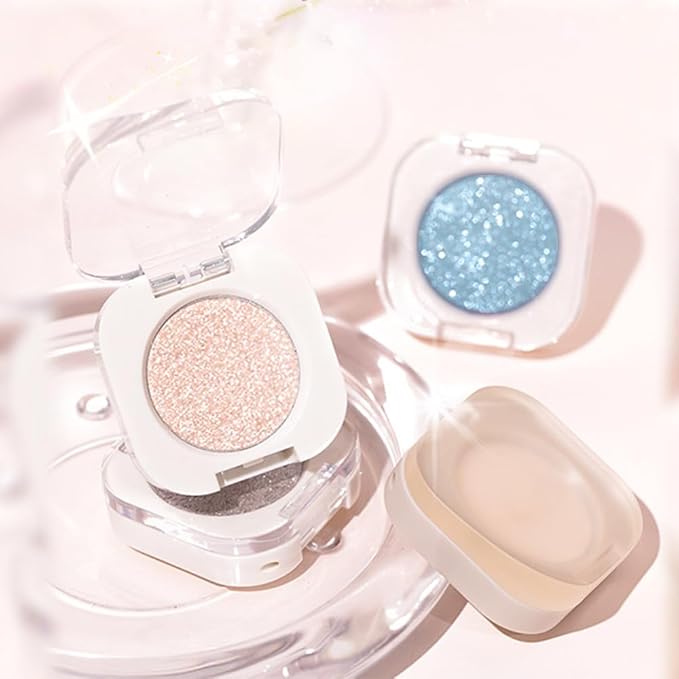 Sky Blue Metallic Single Eyeshadow, Lightweight Blendable Mini Eye Shadow for Older Women, Monochrome Eyeshadow Palette Makeup Pigmented Waterproof, Vegan & Cruelty-Free, 32