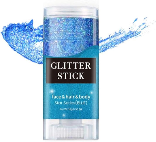 BlueFace Glitter Stick,Sparkling Neon Outfit Party Holographic Sequins Paint Body Glitter Gel Makeup.(Blue face Glitter Stick)