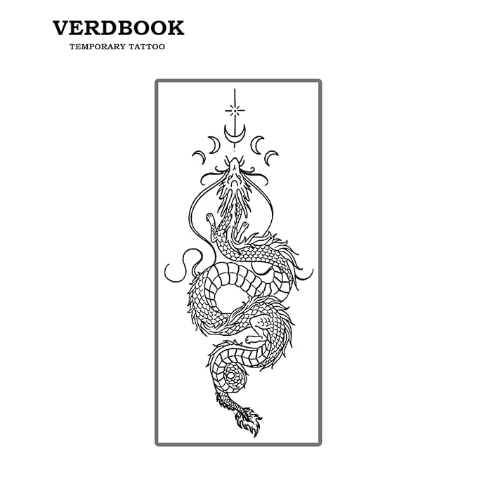 Waterproof Temporary Tattoos: 2-Sheet Tattoo Kit with Realistic Body Stickers, Semi-Permanent Tattoos for Adults Lasting 7-15 Days – Safe for Men & Women, Lunar Dragon Pattern