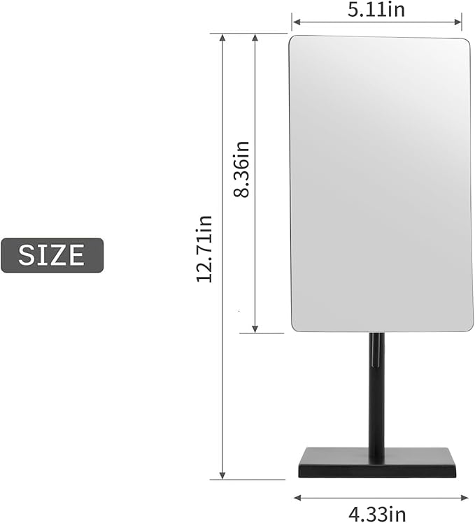DOWRY 5X Tabletop Magnifying Makeup Mirror Adjustable Rectangular Vanity Mirror for Bedroom 304 Stainless Steel Matte Black