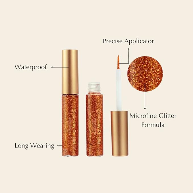 by Dr. Liia Hypoallergenic Eyeliner, Glitter Liquid Eyeliner I Gluten Free and Vegan for Sensitive Skin (4: Gold Orange)
