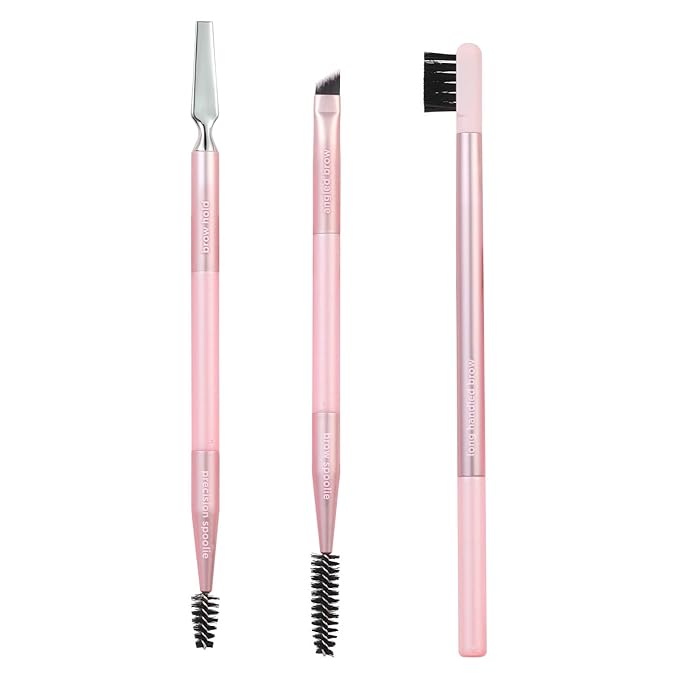 Real Techniques Brow Styling Set, For Lifting Brows, Fill & Style, Dual-ended Makeup Brushes, Full Kit for Eyebrows, Get Full, Laminated, or Natural Brows, Multiuse Tools, 3 Piece Set (Pack of 3)