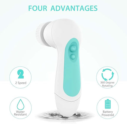 Waterproof Facial Cleansing Spin Brush Set with 5 Exfoliating Brush Heads - Electric Face Scrubber Cleanser Brush by CLSEVXY - Face Brush for Gentle Exfoliation and Deep Scrubbing