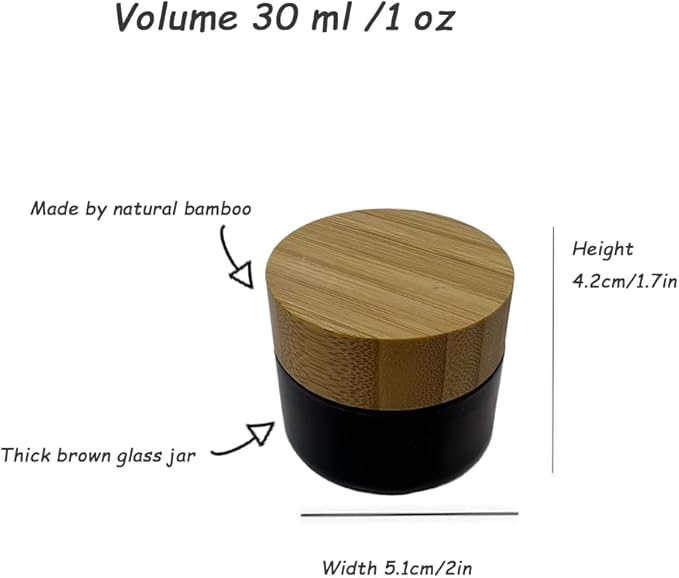 Empty Refillable Frosted Glass Cosmetic Cream Jar 4 Pack 1 OZ/30g with Bamboo Lids,Skin Care Travel Containers Pot for Clay Masks,Butter,Body Scrub,Lip Balm, Ointments, Lotion Brown