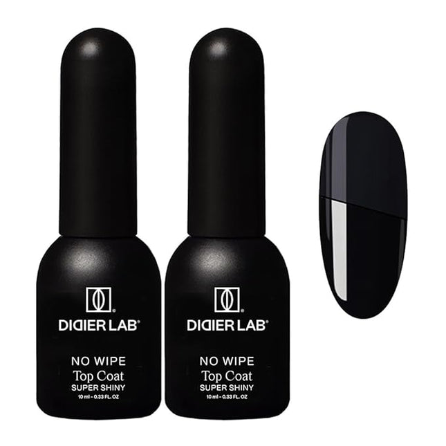 DIDIER LAB - Premium No Wipe Gel Top Coat Super Shiny for UV Gel Nail Polish - HEMA and TPO-Free - Clean Formula - Scratch-Resistant UV Top Coat for a Perfect Long-Lasting Manicure - 2x0.34 fl oz