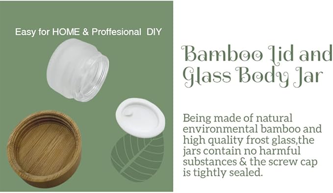 Empty Refillable Frosted Glass Cosmetic Jar 4 Pack Mini 5g/0.17oz with Bamboo Lids,Skin Care Travel Containers Pot Vial Holder Sample Storage for Eye Cream Lotion Ointments Lip Balm