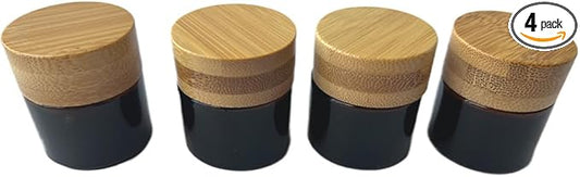 Empty Refillable Glass Cosmetic Jar 4 Pack 10g/0.33oz with Bamboo Lids,Skin Care Travel Containers Pot Vial Holder Sample Storage for Eye Cream Lotion Ointments Lip Balm Brown