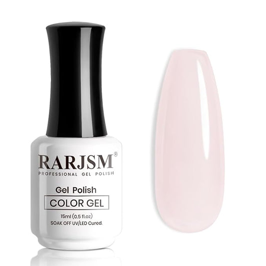 RARJSM Nude Gel Nail Polish Light Milky Peach Pink Neutral Skin Tone Color Sheer Ice Jelly Transparent Pink Nail Gel Polish 15ml Single Bottle Soak off UV LED Cured for Home Salon DIY French Manicure