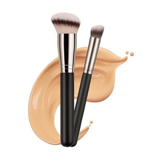 Foundation Makeup Brush and Concealer Brush Duo, Under Eye Concealer Makeup Brush, Angled Cosmetic Brush For Blending, Concealing, Contouring Makeup, 2 Piece Set (106 206)
