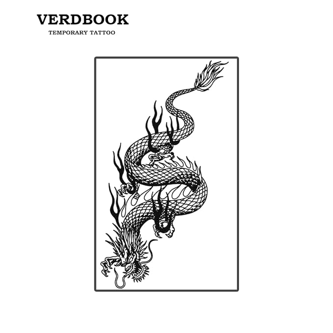 Waterproof Temporary Tattoos: 2-Sheet Tattoo Kit with Realistic Body Stickers, Semi-Permanent Tattoos for Adults Lasting 7-15 Days – Safe for Men & Women, Shadow Dash Dragon