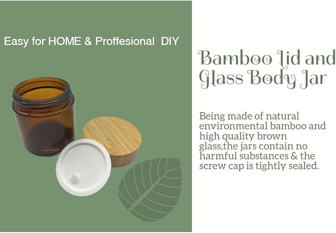 Empty Refillable Brown Glass Cosmetic Cream Jar 4 Pack 3.3 OZ/100g with Bamboo Lids,Skin Care Travel Containers Pot for Clay Masks,Butter,Body Scrub,Lip Balm, Ointments, Lotion