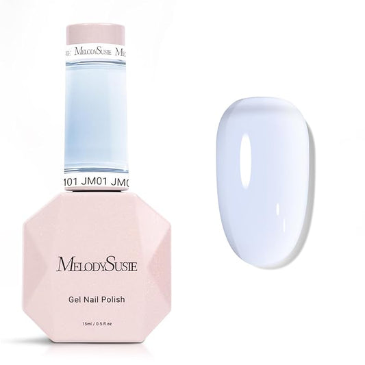 MelodySusie Jeweliver Gel Nail Polish, 0.5Fl Oz Light Blue Jelly Gel Polish Sheer Translucent Nude Soak Off UV LED Light Cure Spring Summer Colors Manicure Nail Art DIY at Home JM01