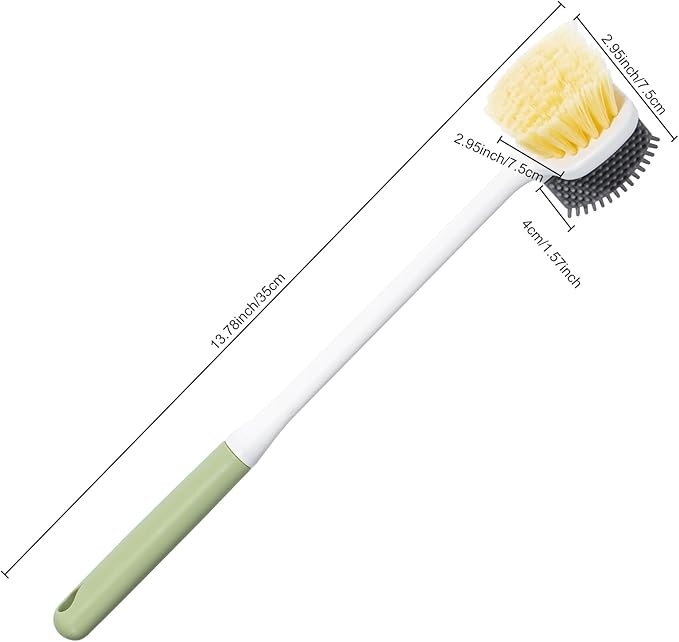 Foot Scrubber Toe Cleaning Brush, Shower Foot Scrubber with Long Handle, Double-Sided Silicone and Soft Bristle Brush for Skin Exfoliation, Seniors, Adults, Green