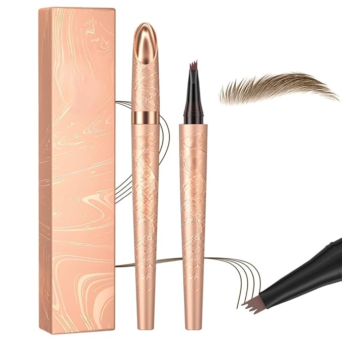 Microblading Eyebrow Pen, 2025 New 3D Waterproof Eyebrow Pencil, Premium Eye Brow Pen with 4 Tip, Long-Lasting Natural Magic Eyebrow Makeup Fine Stroke Contouring Pencil Stay on All Day (Light Brown)