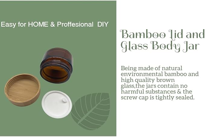 Empty Refillable Brown Glass Cosmetic Cream Jar 4 Pack 1.6 OZ/50g with Bamboo Lids,Skin Care Travel Containers Pot for Clay Masks,Butter,Body Scrub,Lip Balm, Ointments, Lotion
