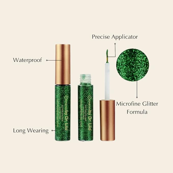 by Dr. Liia Hypoallergenic Eyeliner, Glitter Liquid Eyeliner I Gluten Free and Vegan for Sensitive Skin (7: Green)
