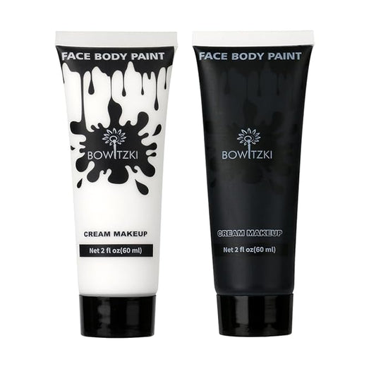 Bowitzki Face and Body Paint 2oz Cream Makeup 60ml Water Based Face Painting Special Effects For Adults Children Kids Halloween Christmas Party Stage Cosplay (Black+White)