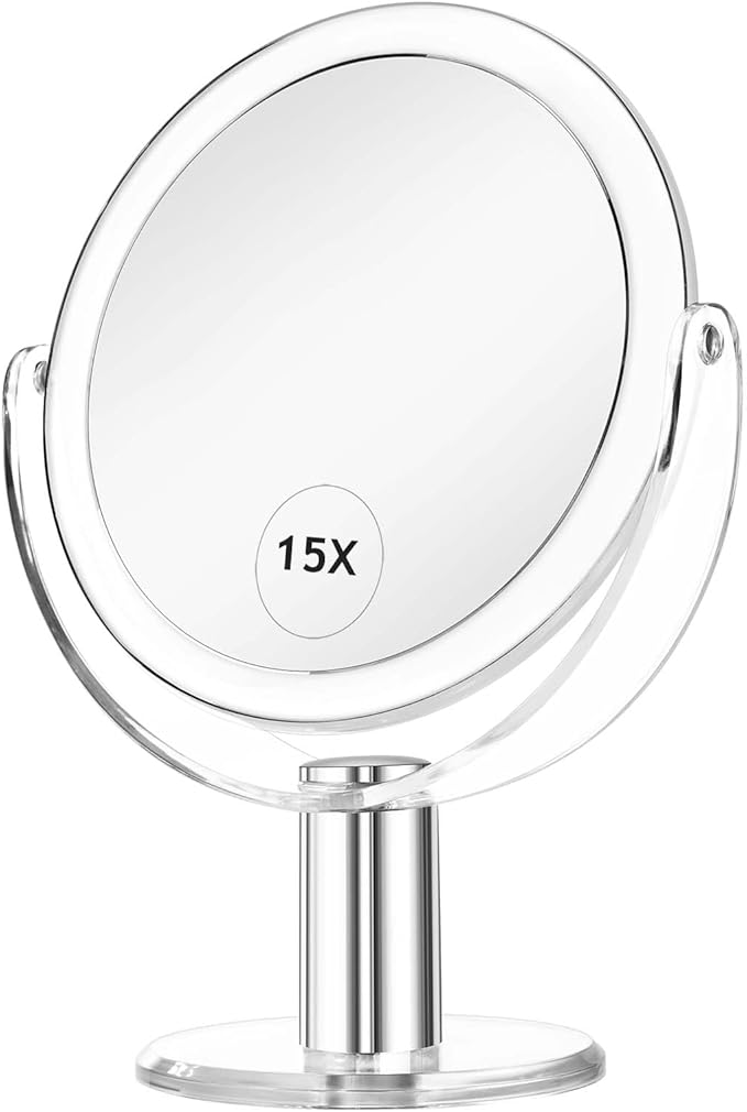Vanity Mirror Makeup Mirror with Stand, 1X/15X Magnification Double Sided 360 Degree Swivel Magnifying Mirror, 7.4 Inch