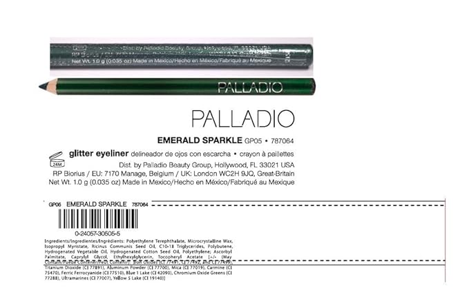 Palladio Glitter Eyeliner Pencil Longlasting Creamy Cosmetic Pencil Shimmer Eye Liner Buttery Smooth Tip Professional Makeup Glittery Pencil Sharpenable, Emerald Sparkle, 1 Count (GP05)
