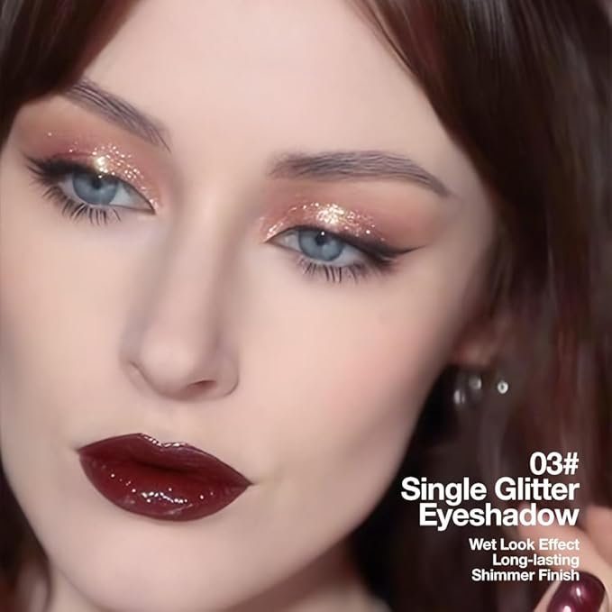 Glitter Shimmer Sparkle Eye Shadow Palette Makeup for Women, Shimmer Rose Gold Glitter Metallic Holographic Iridescent Cream Iridescent Single Monochrome Eyeshadow Makeup