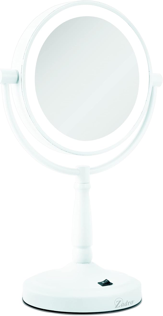 Zadro 9" Round LED Makeup Mirror with Lights and Magnification 5&10X/1X AA Battery Operated Swivel Lighted Makeup Mirror