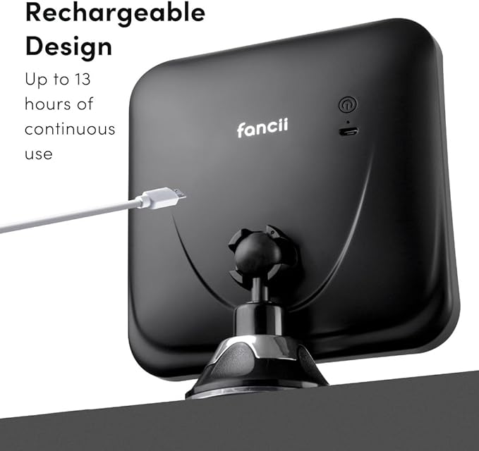 Fancii Rechargeable 10x Magnifying Mirror with 3 LED Light Settings, Dimmable Touch Light, Cordless, Locking Suction Mount, Lighted Mirror for Bathroom or Travel, Mira 2 (Black)