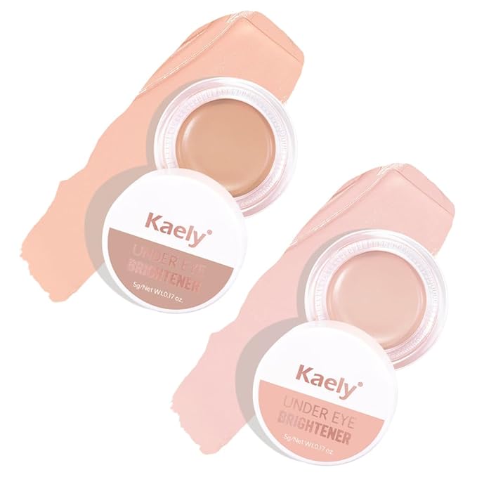 evpct 2Pcs Pink under Eye Corrector Brightener Concealers for Older Women Dark Circles, under Eye Cream Pot Concealer Full Coverage Peach Color Corrector Makeup, Nourishing Waterproof, 05&08