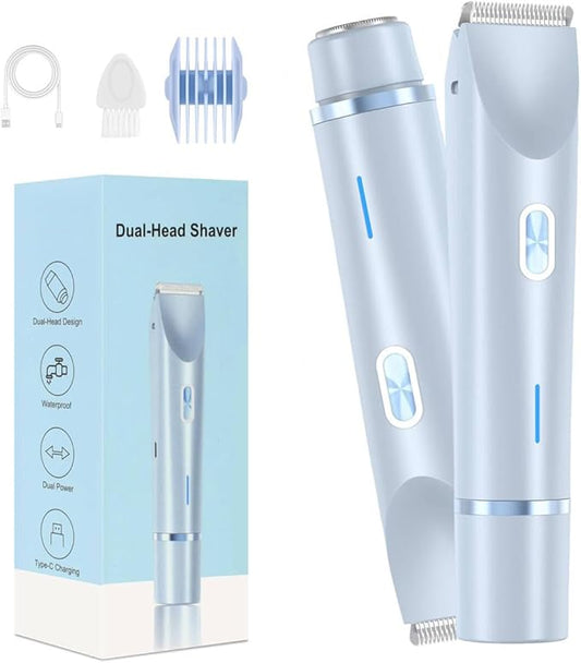 Dermave Bikini Shaver,Bikini Trimmer for Women,2 in 1 Electric Razors for Women,Dual Head Shaver for Leg Arm Body Grooming Tool,Silky and Painless and Efficient Cleaning Blue