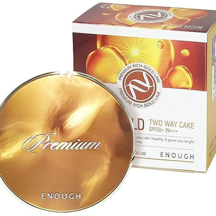 Enough Rich Gold Two Way Cake SPF50, Korean Makeup Setting Powder Foundation, Tattoo Cover Up, Sunscreen for Face, Loose Powder Makeup - Refill Including (#13 Light beige, 0.39 oz)