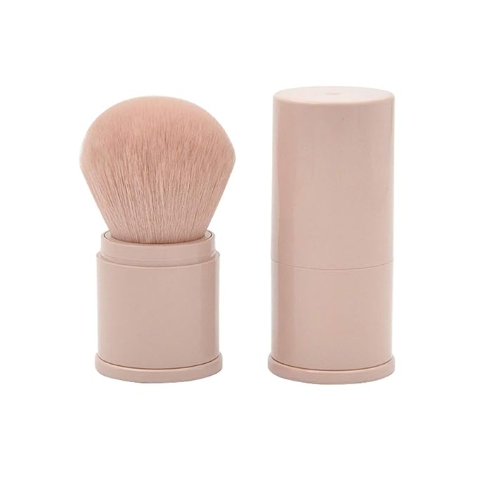 Retractable Powder Brushes Foundation Brush Blush Brush Bronzer Brush Face Blender Brush Professional Mineral Blending Buffing Kabuki Makeup Application Portable With Cover - Leather Pink