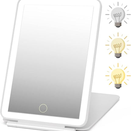 Rechargeable Travel Makeup Mirror 72 LED Lighted Compact Slim Vanity with Lights 3 Lighting Modes Dimmable Touch Screen (White),(DenCert)