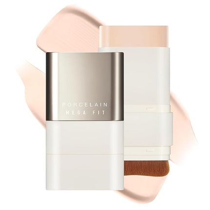 Mega Fit Stick Foundation with Built-in Brush-Full Coverage Creamy Formula for Porcelain Skin Finish, Hydrating&Long Lasting, Master Porcelain, Shade 19-21,0.56 oz (00C Fair)