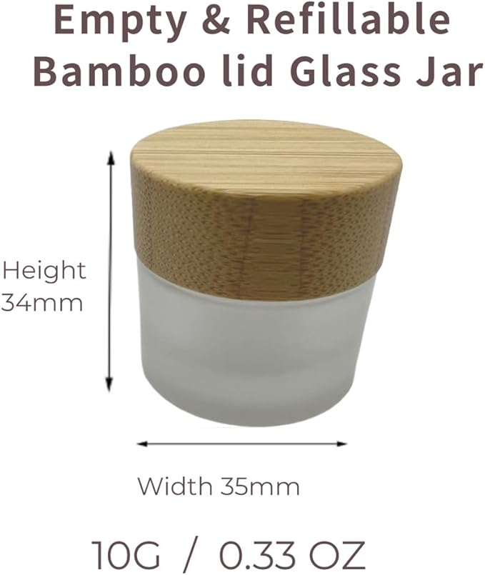 Empty Refillable Frosted Glass Cosmetic Jar 4 Pack Mini 10g/0.33oz with Bamboo Lids,Skin Care Travel Containers Pot Vial Holder Sample Storage for Eye Cream Lotion Ointments Lip Balm