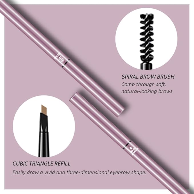 3 Pcs Brown Eyebrow Pencils for Women,with Spoolie Brush,Eyebrow Pencil Soft Textured,Waterproof Sweat-proof for Fills in Sparse Areas and Gaps Create a Natural Eye Brow,Vegan & Cruelty-Free