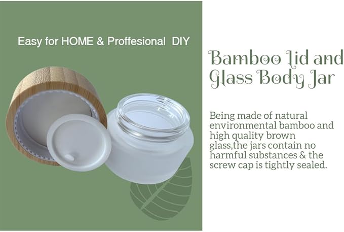 Empty Refillable Frosted Glass Cosmetic Jar 4 Pack 15g/0.5oz with Bamboo Lids,Skin Care Travel Containers Pot Vial Holder Sample Storage for Eye Cream Lotion Ointments Lip Balm Frost