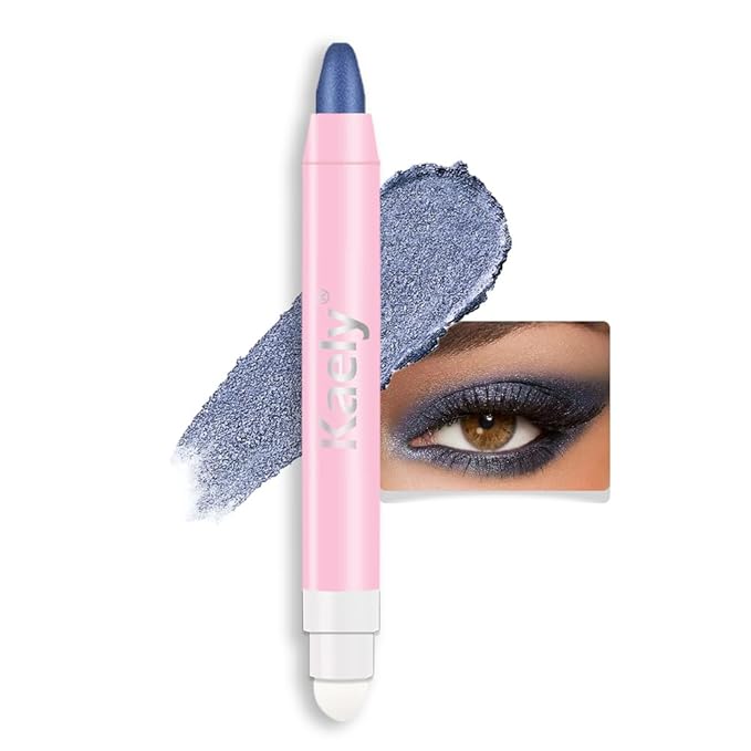 evpct 1Pcs Midnight Blue Shimmer Cream Eye Shadow Brightener Sticks for Eyes Waterproof Pigmented, Double Ended Cream Eyeshadow Stick Pencil Pen with Applicator, Eye Shadow Palette Highlighter Makeup