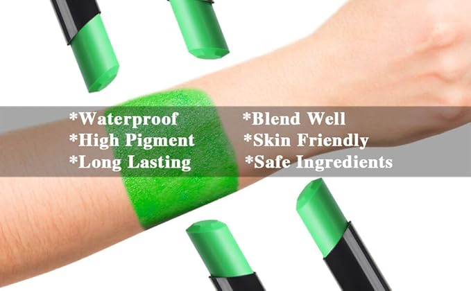 MEICOLY Lime Green Eye Black Stick,Waterproof Eye Black Baseball Softball Football Lacrosse,Hunting Camo Paint,Green Face Body Paint Stick for Halloween SFX Witch Hulk Cosplay Makeup