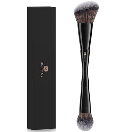 KINGMAS Foundation & Bronzer Duo Brush, Dual-ended Angled & Round Top Contour Makeup Brush, Synthetic Bristles for Beauty Blending Liquid Powder, Concealer Cream Blush (Black)