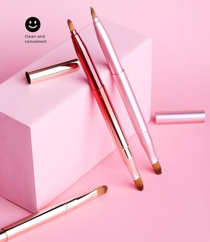 Exquisite Professional Lip Brush Applicators-Retractable Lipstick Brushes- Lipstick Gloss Makeup Brush Tool For Women and Girls (Two-Head-Gradient Red)