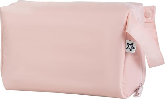Tiny Twinkle Travel Waterproof Makeup Bag | Travel-Friendly Toiletry Cosmetic Case Organizer with Convenient Carry Handle | Spacious Interior Pouches and Secure Zipper Closure (Rose)