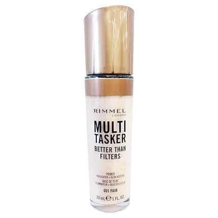Rimmel Multi-Tasker Better Than Filters, 002 Fair Light, Face Primer, Glow Booster and Highlighter, Vegan Formula, Anti-Ageing Benefits, Light-Reflecting Pigments, Giant Soft-Touch Wand, 1oz