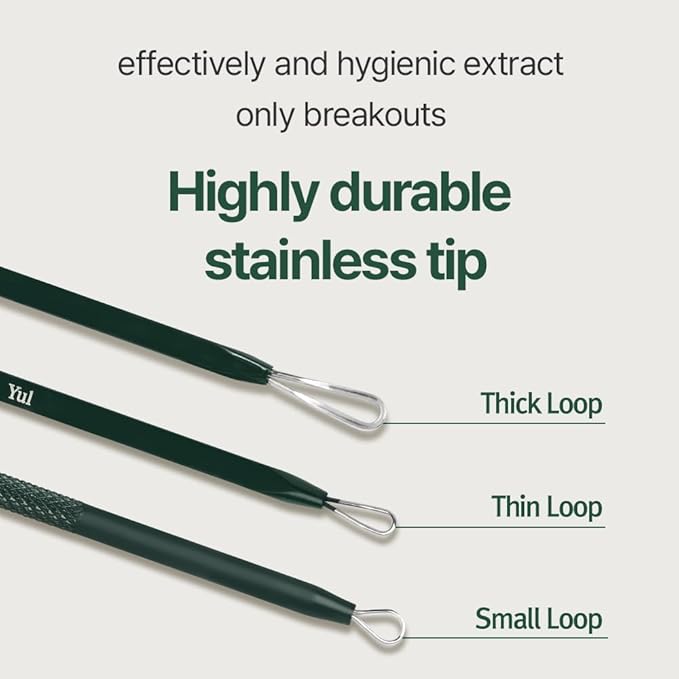 Pyunkang Yul PKY Zit Extractor Set, Tin Case Included, Extractor Tools for Zit Removal on Face, Stainless Steel Slip Free Use (3 Piece Kit)