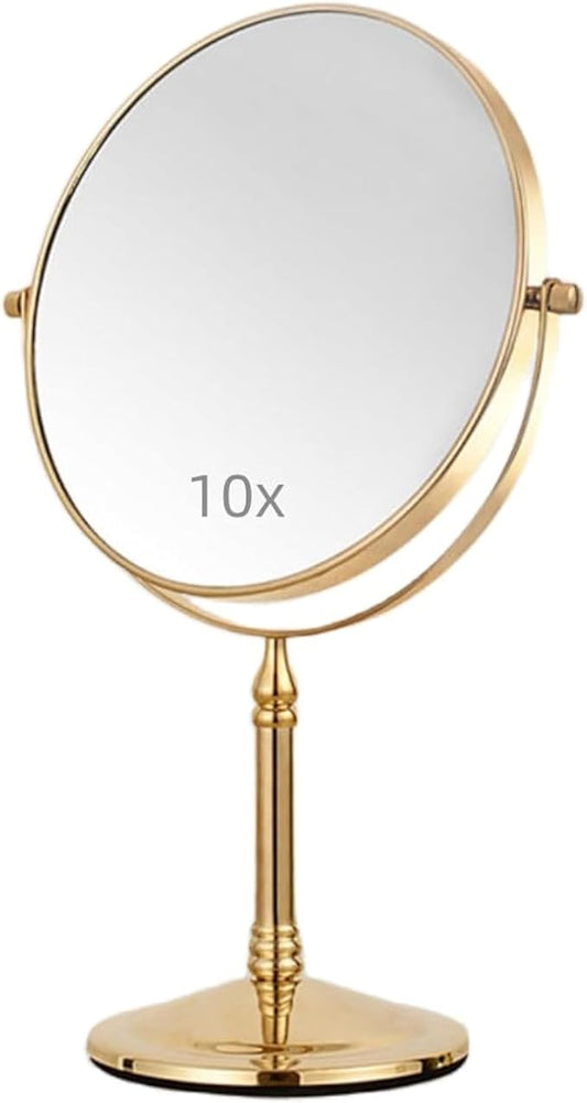 Gold Makeup Mirror 1X/10X Free Standing for Bathroom 8 Inches 360 Swivel Dual-Sided Tabletop Makeup Mirror, Metal