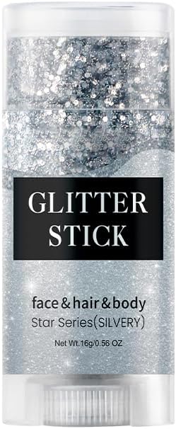 Silver Body Glitter Stick,Holographic Sequins Paint Sparkling Face Glitter for Women Face/Body/Hair/Eyes/Lip Glitter Makeup.