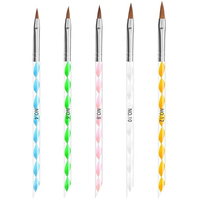 5pcs Nail Art Brushes Set, Nail Art Design Pen Painting Tools with Nail Extension Gel Brush, Nail Polish Brush, Builder Nail Gel Brush, Dotting needle,Adhesive drill pen (Color)