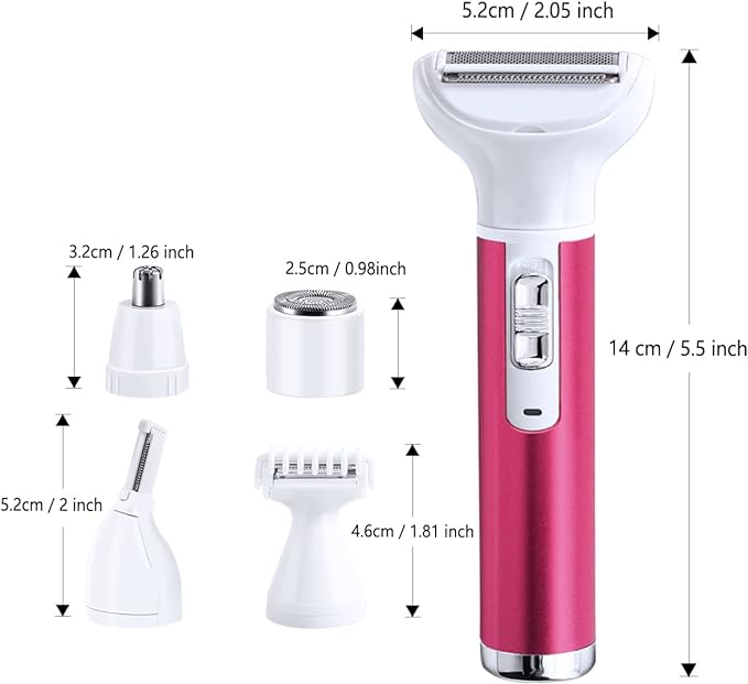 Electric Razor for Women Removal for Body Nose Hair Trimmer Face Shavers Eyebrow Legs Armpit Bikini Area Pubic Underarms Painless Rechargeable Portable 5 in 1 Womens Razors Set