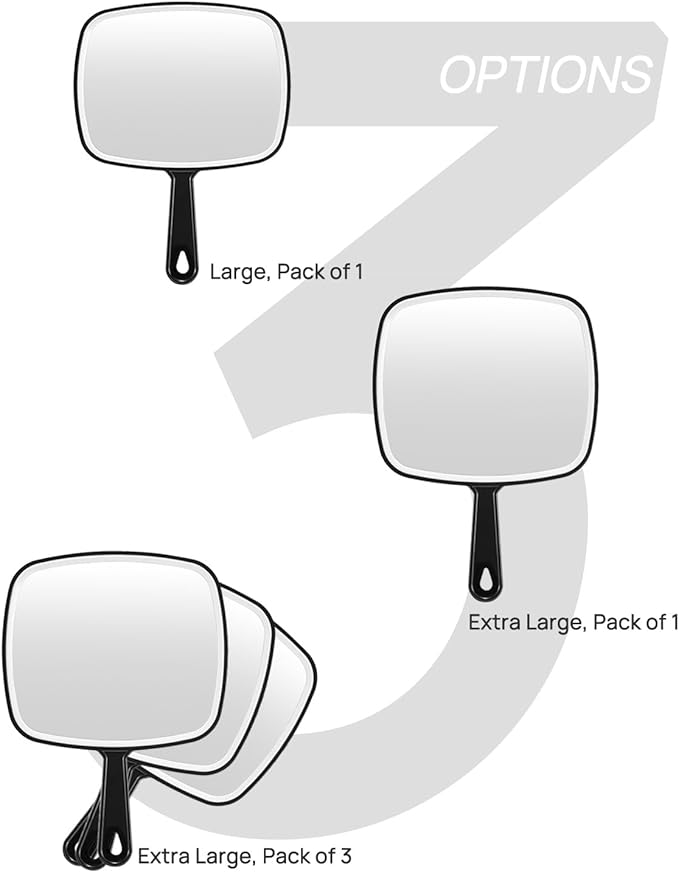 OMIRO Hand Mirror, Extra Large Black Handheld Mirror with Handle,12.4" L x 9.1" W, Pack of 3